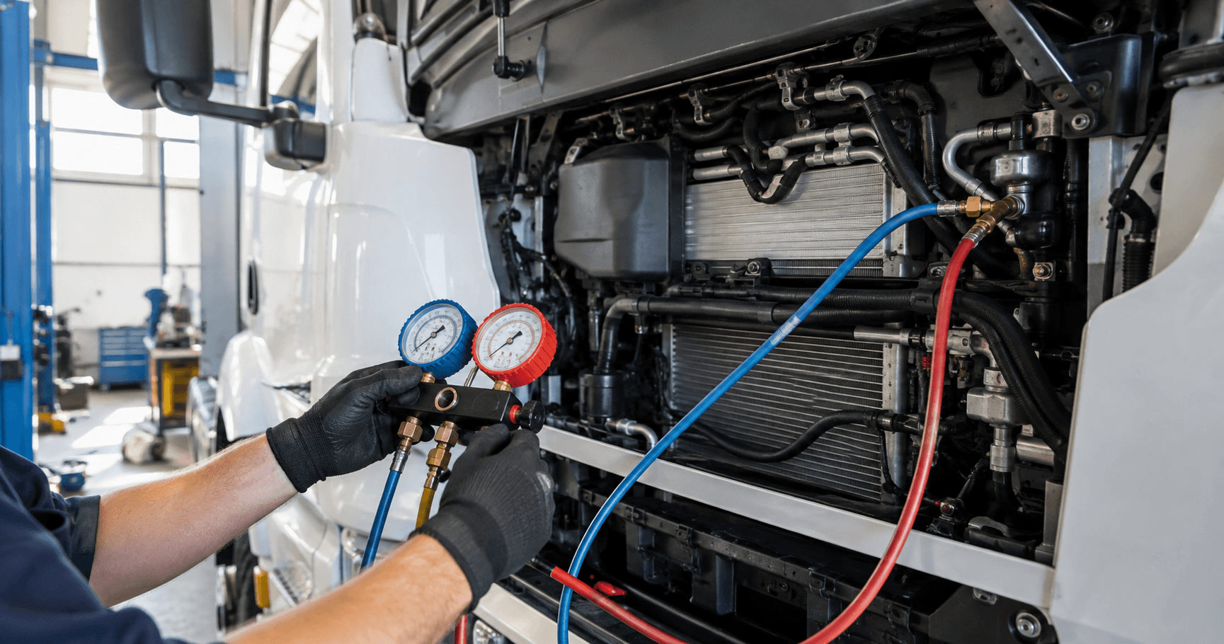 Tecnico controlla il climatizzatore di un camion